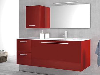 Composizione da Bagno con 3 cassetti soft-close e pensile reversibile, Rosso Lucido