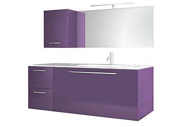 Composizione da Bagno con 3 cassetti soft-close e pensile reversibile, Viola Lucido