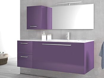 Composizione da Bagno con 3 cassetti soft-close e pensile reversibile, Viola Lucido