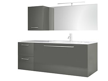 Composizione da Bagno con 3 cassetti soft-close e pensile reversibile, Grigio Lucido