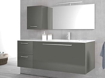 Composizione da Bagno con 3 cassetti soft-close e pensile reversibile, Grigio Lucido