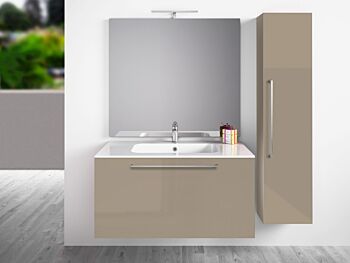 Mobile da bagno sospeso con colonna, Tortora Lucido Antigraffio