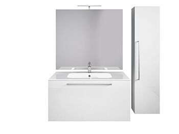 Mobile da bagno sospeso con colonna, Bianco laccato Lucido antigraffio