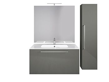Mobile da bagno sospeso con colonna, Grigio Lucido Antigraffio