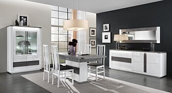 Vetrina 4 ante, bianco lucido e rovere adamello, made in Italy