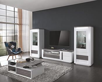 Vetrina colonna 2 ante, bianco lucido e rovere adamello 