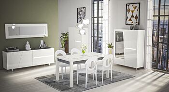 Tavolo fisso L.160, moderno, bianco lucido e grigio