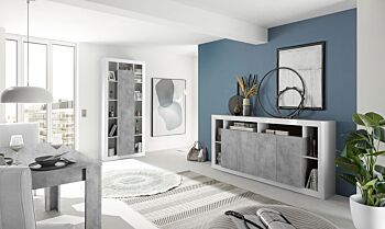 Colonna a 1 anta moderna, Bianco lucido e Cemento, Made in Italy