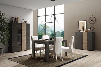 Soggiorno moderno, 1 madia,1 vetrina e 1 tavolo, Kadiz e Titanio Zenzero Shop