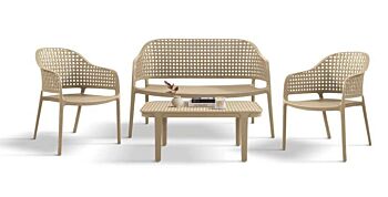 Salottino da esterno con poltrone, divanetto e tavolino, Beige