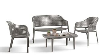 Salottino esterno con poltrone, divanetto e tavolino, disponibile in 3 colori