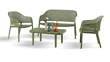 Salottino esterno con poltrone, divanetto e tavolino, disponibile in 3 colori
