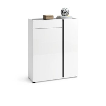 Scarpiera moderna bianca lucida, 2 ante 1 cassetto, prof. 34 cm.
