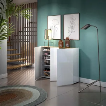 Nuova Scarpiera L.145 cm moderna 3 ante, Bianco lucido