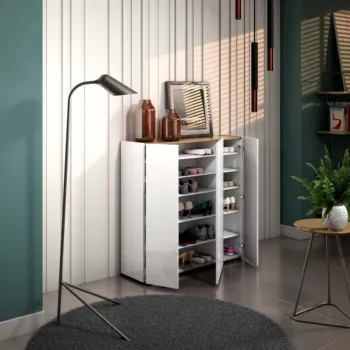 Madia moderna 3 ante, Bianco lucido con top Rovere in offerta 