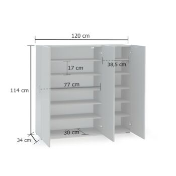 Scarpiera moderna a 3 ante finitura Grigio Lucido, Made in Italy