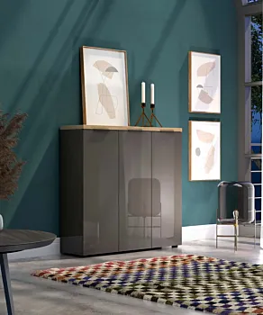 Scarpiera  Antracite lucido con piano Rovere miele