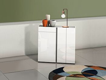 Scarpiera moderna bianca lucida, 3 ante 1 cassetto, prof. 34 cm.