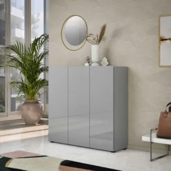 Scarpiera moderna a 3 ante finitura Grigio Lucido, Made in Italy