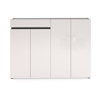 Promozione scarpiera 4 ante e 1 cassetto, Bianco laccato lucido