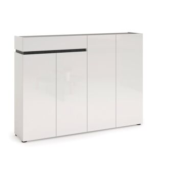 Promozione scarpiera 4 ante e 1 cassetto, Bianco laccato lucido