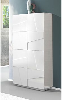 Scarpiera a 4 ante con disegni geometrici in finitura Bianco lucido