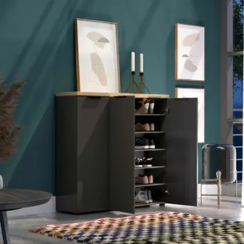 Scarpiera  Antracite lucido con piano Rovere miele