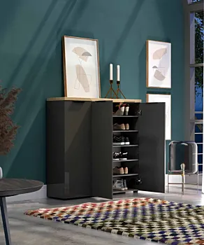 Scarpiera  Antracite lucido con piano Rovere miele