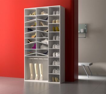 Promozione scarpiera 2 ante con specchio, altezza 190, Bianco lucido 