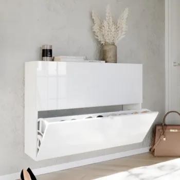 Scarpiera sospesa 2 ribalte, 110x75x25 h cm, Bianco lucido 