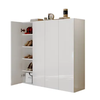 Scarpiera bassa 4 ante, 126x116x35 h cm, Bianco lucido