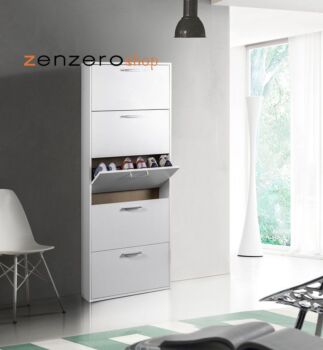 Conveniente Scarpiera salvaspazio, colore bianco, 5 ante a ribalta, made in Italy