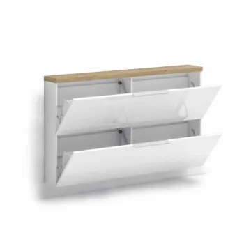 Scarpiera 2 ribalte, Bianco lucido e Rovere chiaro Made in Italy Zenzero Shop