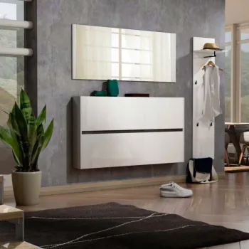 Scarpiera moderna sospesa, Bianco lucido con inserto 