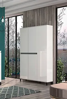 Scarpiera alta Bianco lucido e Ardesia a 5 ante e 20 ripiani, Made in Italy