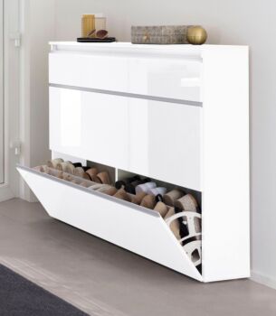 Scarpiera 3 ribalte doppia profondità L.120, finitura Bianco laccato lucido