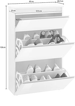 Scarpiera 3 ribalte doppia profondità in finitura Bianco laccato lucido