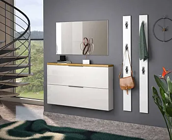 Scarpiera 2 ribalte, Bianco lucido e Rovere chiaro Made in Italy Zenzero Shop