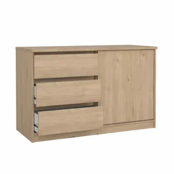Scarpiera con un anta scorrevole e tre cassetti colore Rovere Zenzero Shop