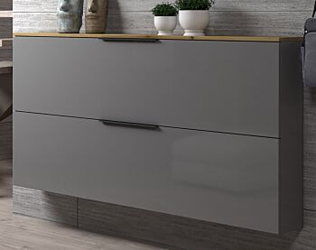 Promozione scarpiera orizzontale due ribalte, Grigio con top Rovere