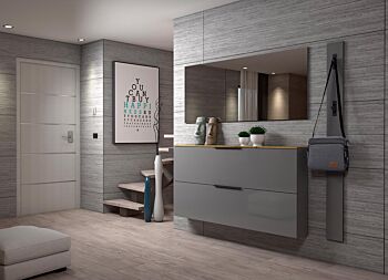 Promozione scarpiera orizzontale due ribalte, Grigio con top Rovere
