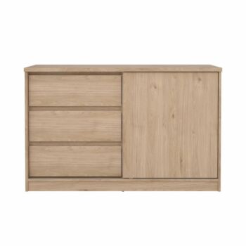 Scarpiera con un anta scorrevole e tre cassetti colore Rovere Zenzero Shop
