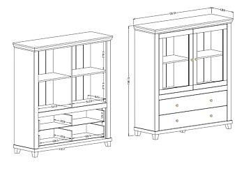 Elegante vetrina bassa, finitura bianco frassinato e rovere
