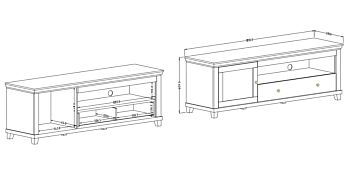 Porta TV composto da 1 anta e 1 cassetto, verde scuro e quercia