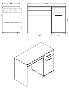 Scrivania moderna per cameretta, finitura Rovere 
