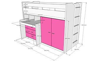Letto multifunzionale con armadio e scrivania, disponibile in diverse finiture