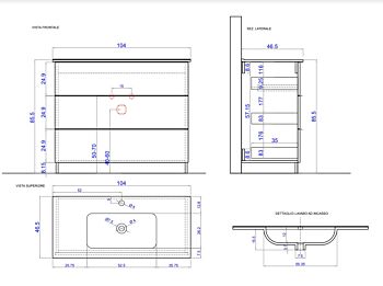Mobile da bagno 3 cassetti, finitura Bianco lucido Made in Italy