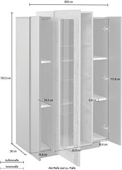 Vetrina moderna con 2 ante finitura Antracite e Oak, Made in Italy 