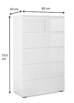 Spazioso settimino 6 cassetti, finitura Bianco Lucido 