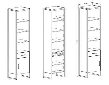 Vetrina colonna, finitura legno invecchiato e metallo nero